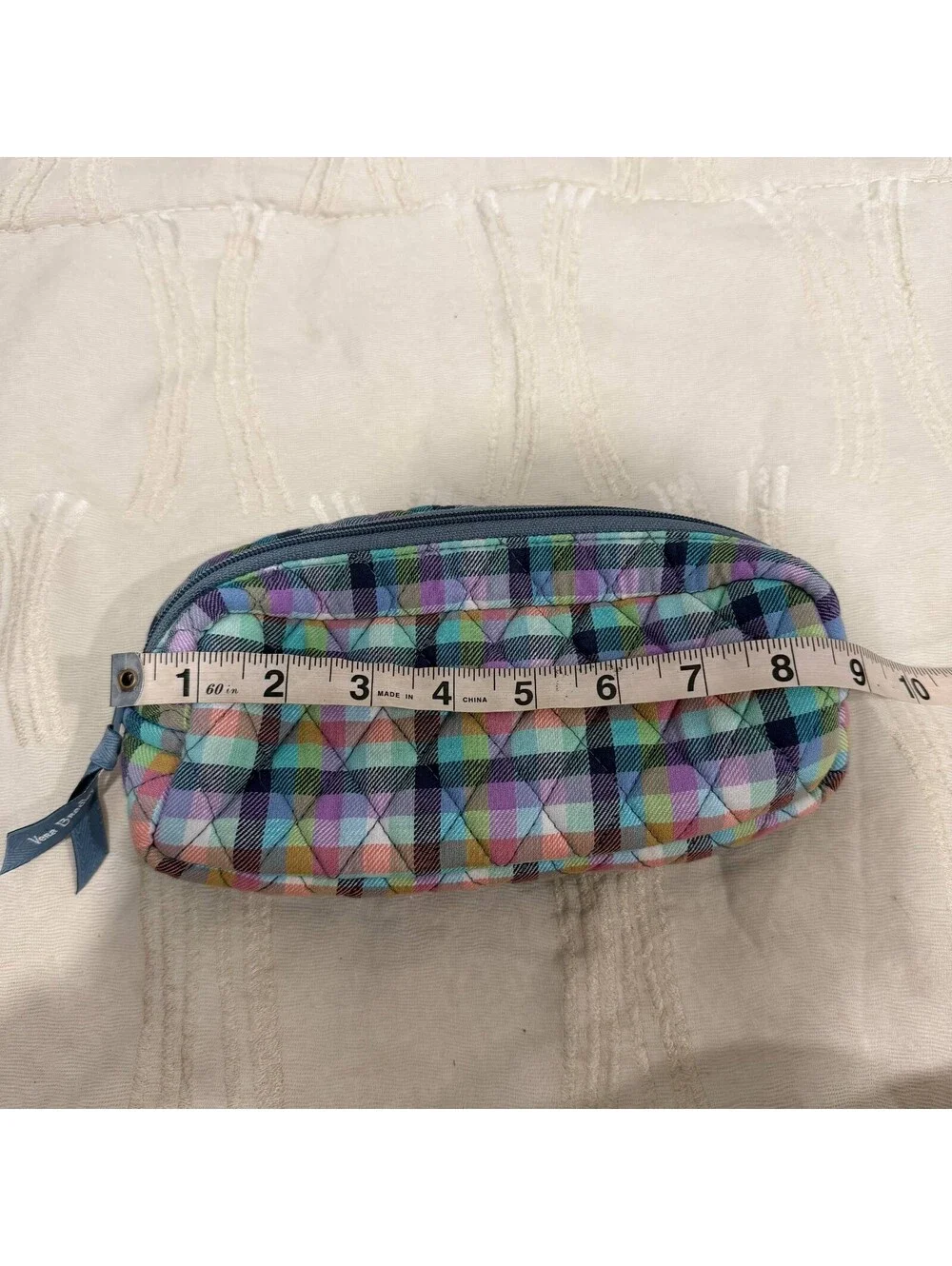 Vera Bradley Quilted Cosmetic Makeup Bag Multicolor Plaid Travel Pouch 9
